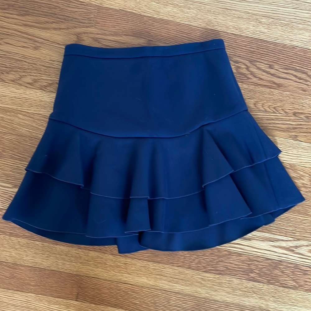 J Crew wool ruffle skater skirt in navy
